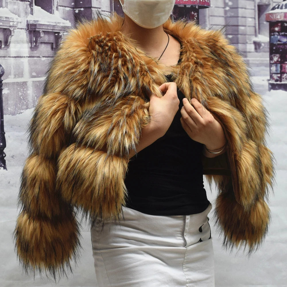 HOOOFUR Faux Fur Coat Women's Jacket Winter Fashion Warm Thick Fox Raccoon Leather Brown Plus Size Especially Fake Fur Cold