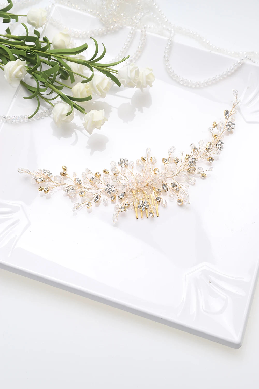 Vintage Rose Gold Silver Wedding Accessories Bridal Headwear Shiny Crystal Hair Comb Elegant Banquet for Women