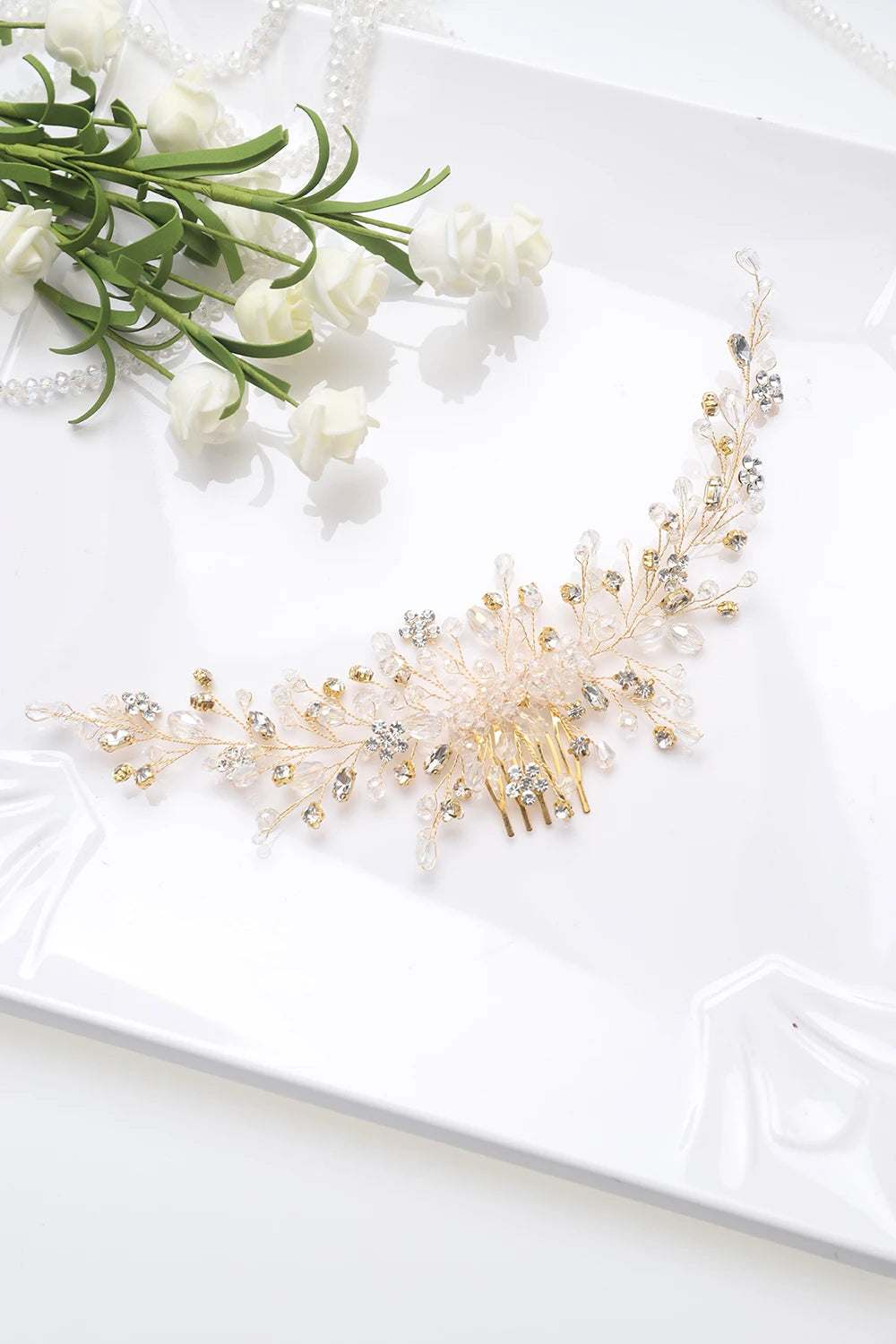 Vintage Rose Gold Silver Wedding Accessories Bridal Headwear Shiny Crystal Hair Comb Elegant Banquet for Women