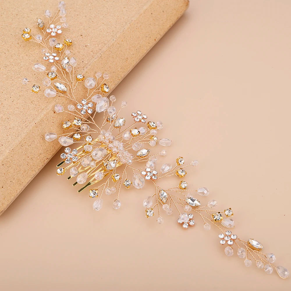Vintage Rose Gold Silver Wedding Accessories Bridal Headwear Shiny Crystal Hair Comb Elegant Banquet for Women