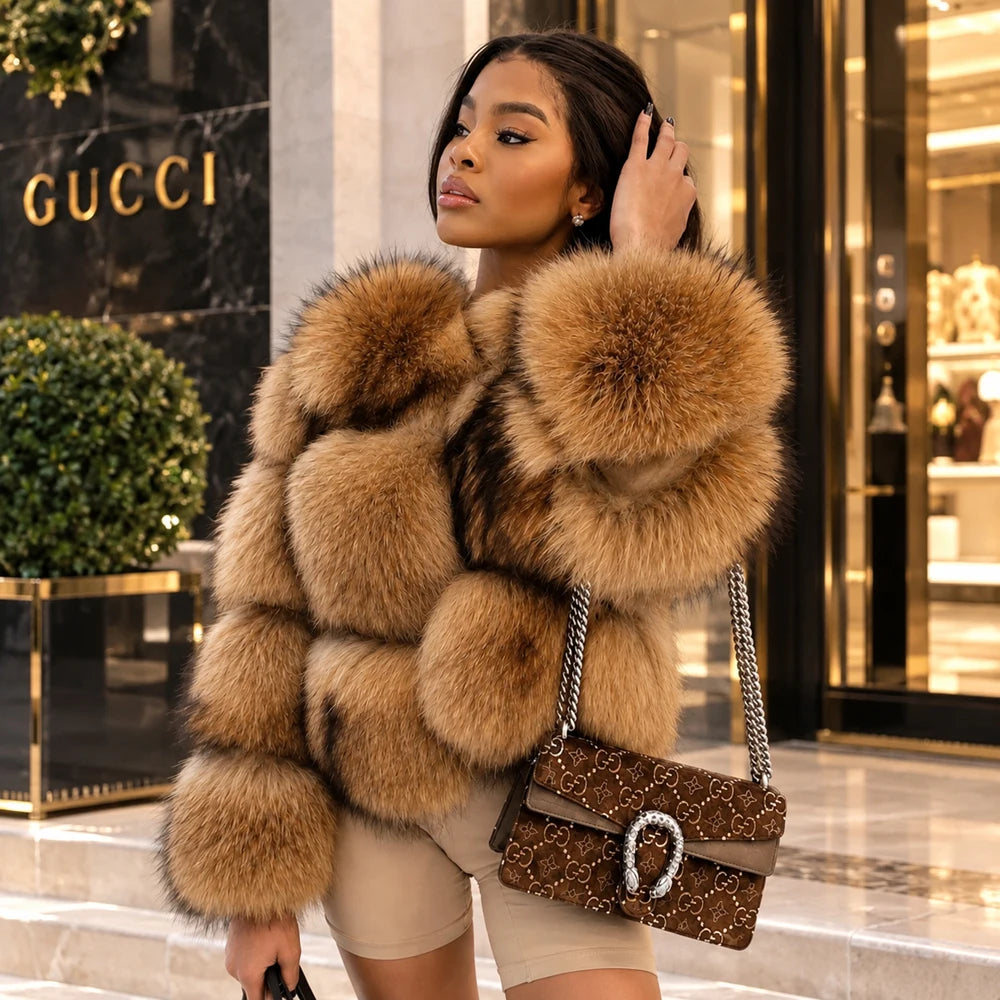 HOOOFUR Faux Fur Coat Women's Jacket Winter Fashion Warm Thick Fox Raccoon Leather Brown Plus Size Especially Fake Fur Cold