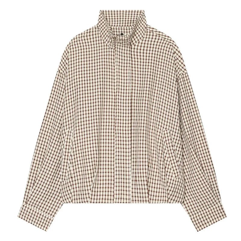HXAO Plaid Women's Bomber Jacket Demi-Season Long Sleeve Crop Jacket Woman Chic Oversized Checked Varsity Jackets Outerwears