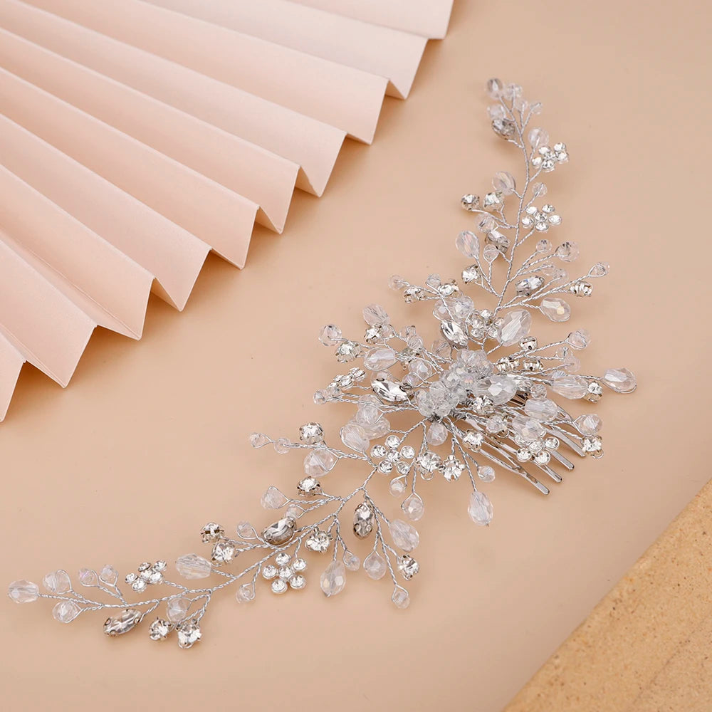 Vintage Rose Gold Silver Wedding Accessories Bridal Headwear Shiny Crystal Hair Comb Elegant Banquet for Women