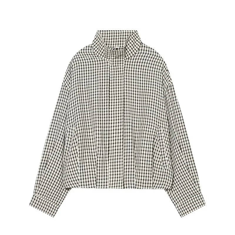 HXAO Plaid Women's Bomber Jacket Demi-Season Long Sleeve Crop Jacket Woman Chic Oversized Checked Varsity Jackets Outerwears