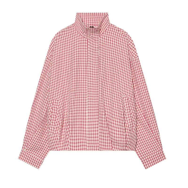 HXAO Plaid Women's Bomber Jacket Demi-Season Long Sleeve Crop Jacket Woman Chic Oversized Checked Varsity Jackets Outerwears