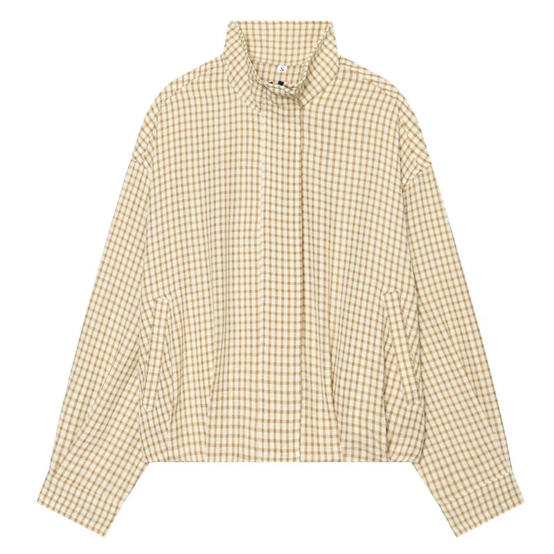 HXAO Plaid Women's Bomber Jacket Demi-Season Long Sleeve Crop Jacket Woman Chic Oversized Checked Varsity Jackets Outerwears