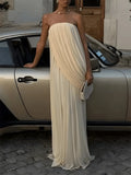 Sexy Strapless Pleated Maxi Dress Women Sleeveless Backless Ruched Loose Long Dresses 2026 Summer Wedding Guest Party Vestidos