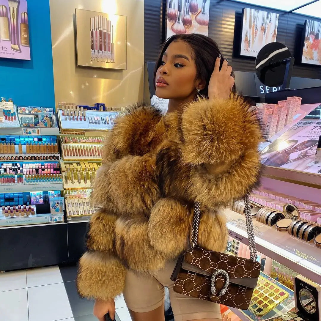 HOOOFUR Faux Fur Coat Women's Jacket Winter Fashion Warm Thick Fox Raccoon Leather Brown Plus Size Especially Fake Fur Cold